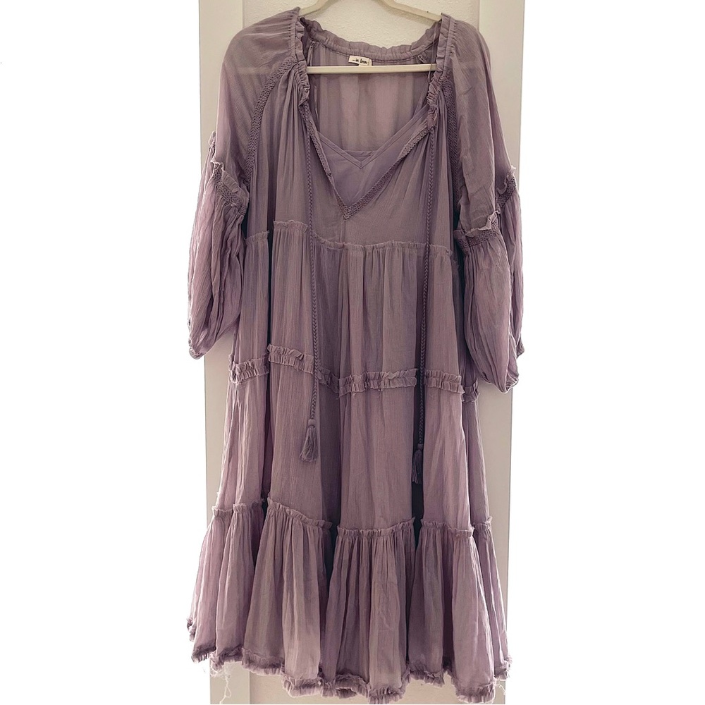 One Loved Babe Cecilia Lavender Fringe Midi Dress
